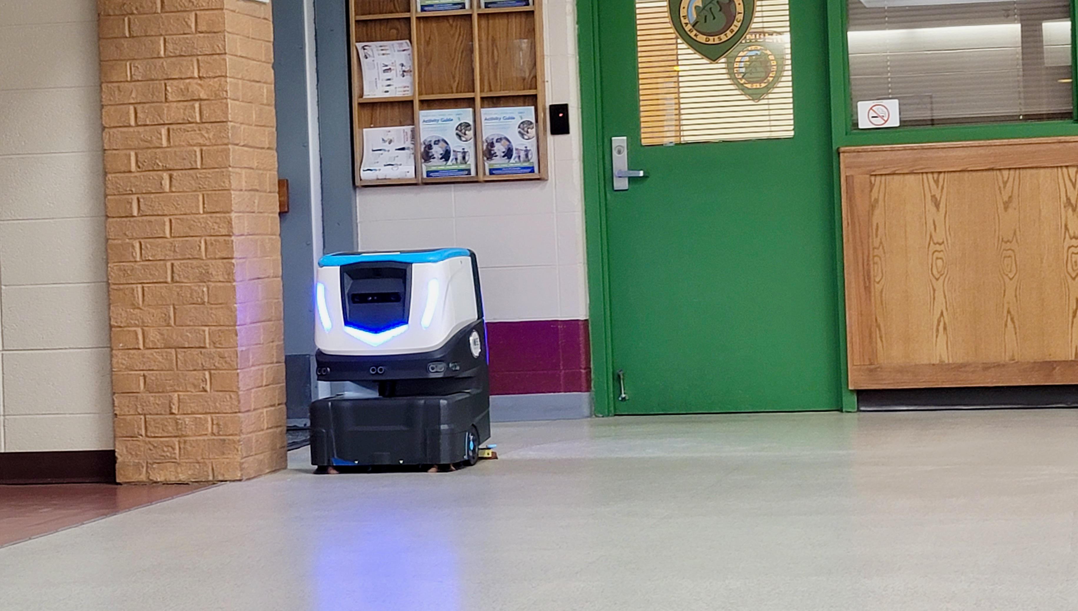 Cobi 18, autonomous floor scrubber, cleaning sports complex