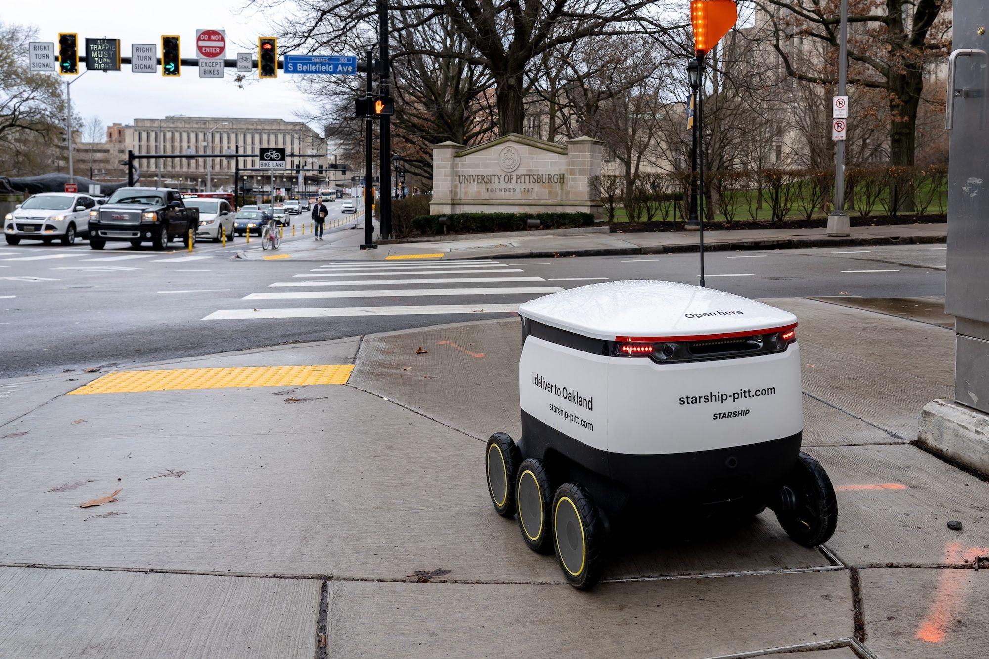 Food delivery robot working on college campus