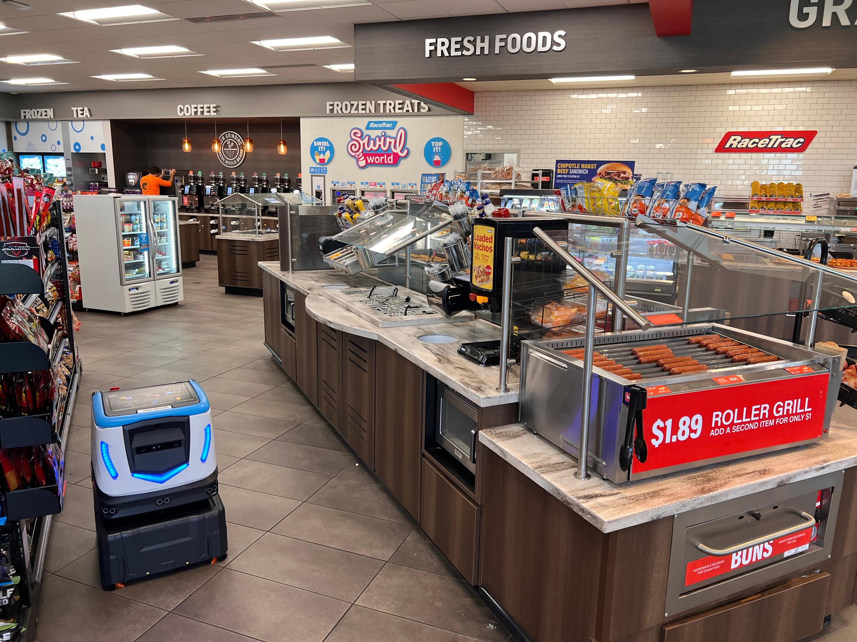 ICE Cobotics Cobi 18, autonomous floor scrubber, cleaning at RaceTrac convenience store