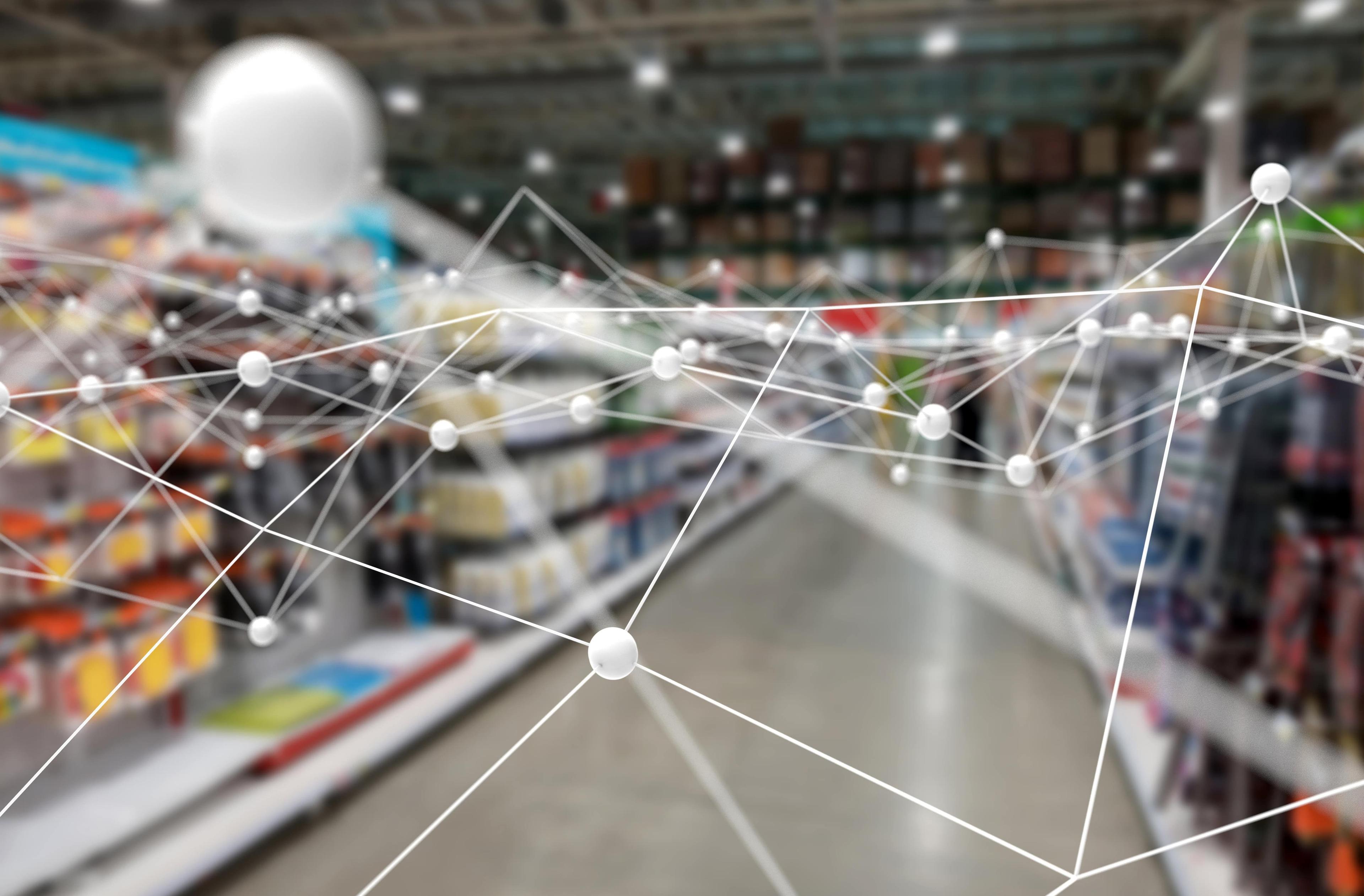 AI depicted through connected lines and dots across retail store