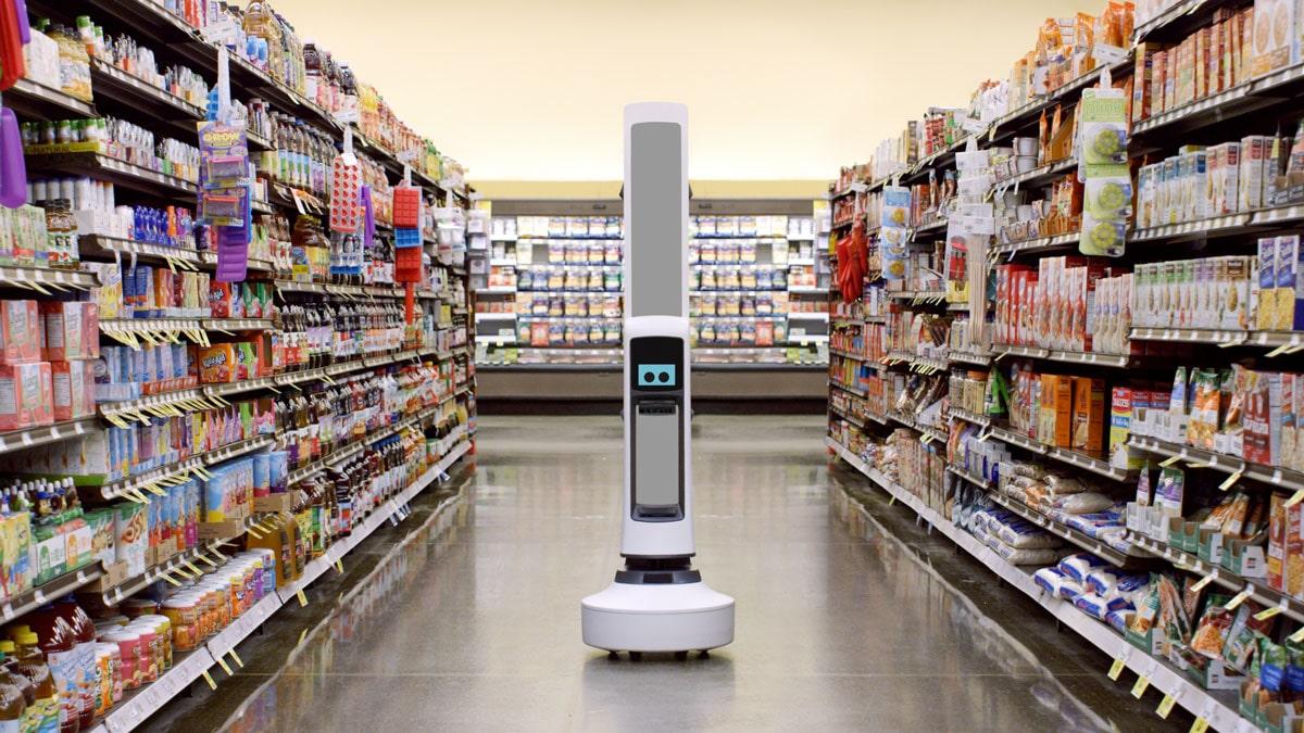 Tally by Simbe Robotics scanning inventory in grocery retail store 