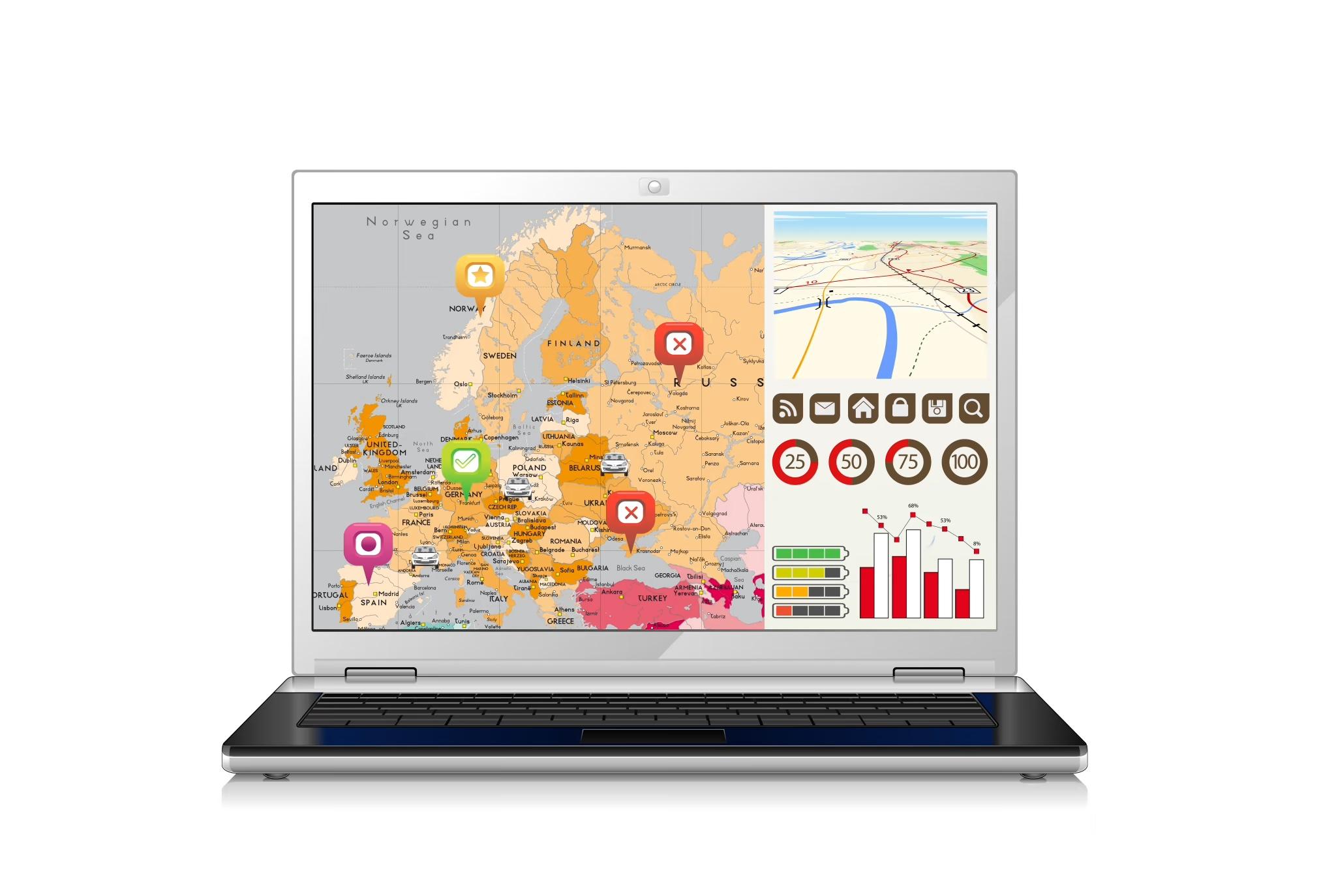 laptop computer open to fleet tracking software showing map and location of equipment