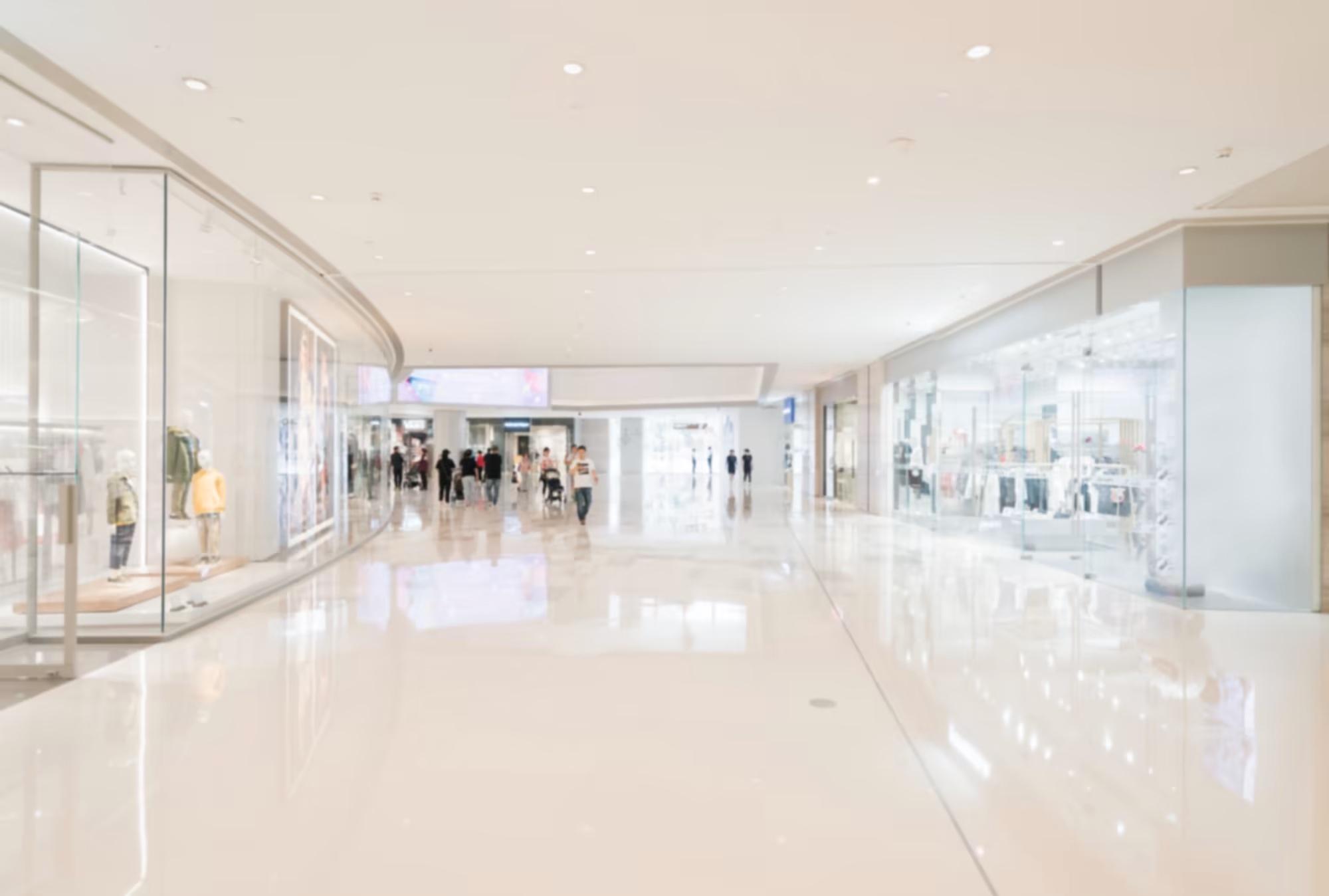 super clean and brightly lit retail shopping mall